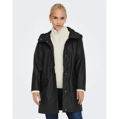 Veste de pluie Imperméable à l'eau Capuche Cordon de serrage à l'ourlet noir