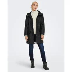 Veste de pluie Imperméable à l'eau Capuche Cordon de serrage à l'ourlet noir