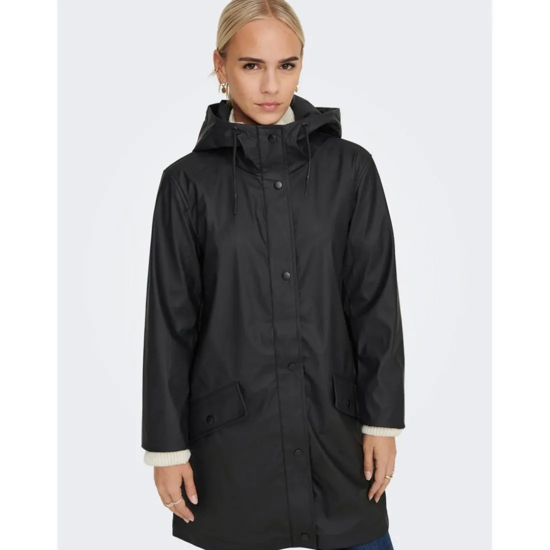 Veste de pluie Imperméable à l'eau Capuche Cordon de serrage à l'ourlet noir