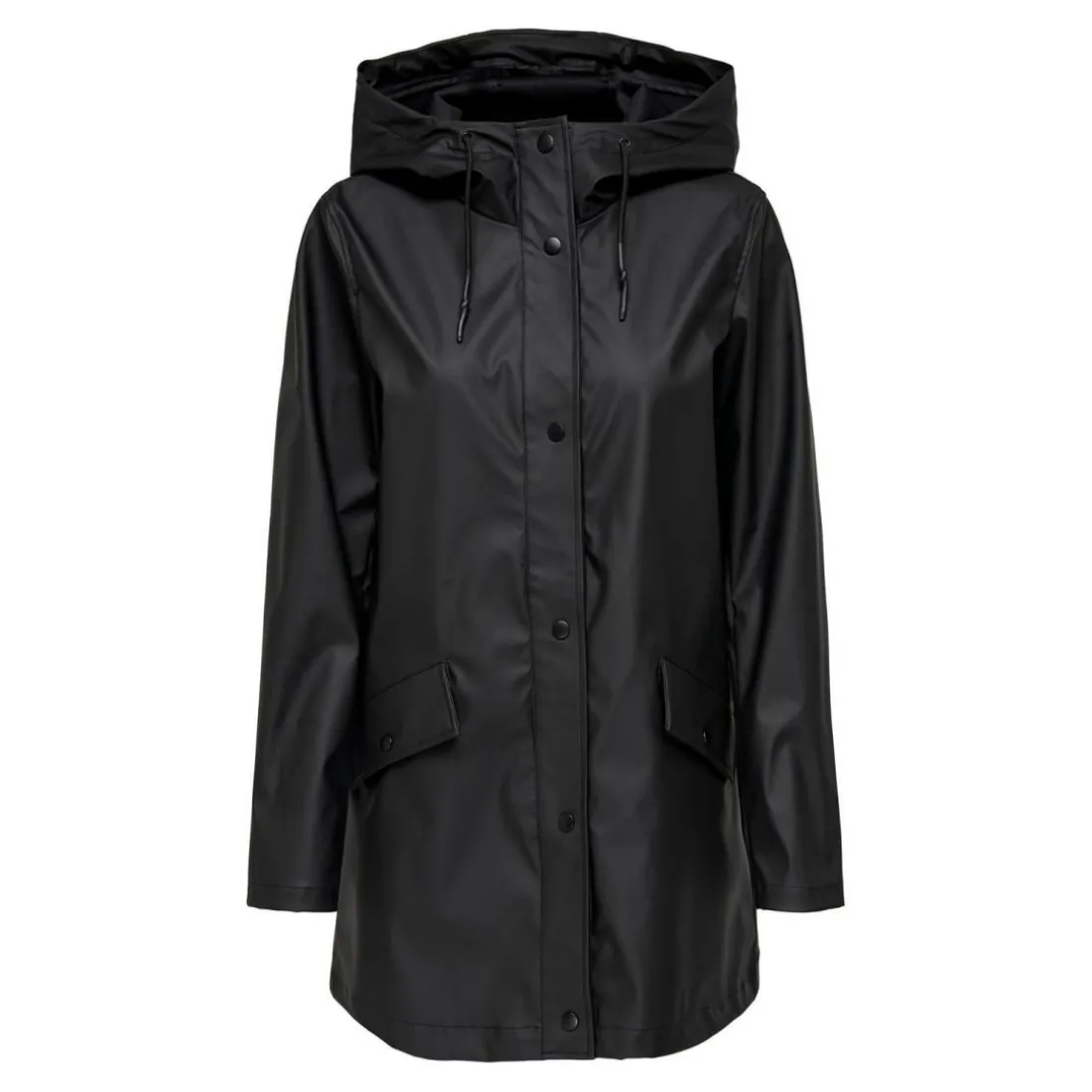 Veste de pluie Imperméable à l'eau Capuche Cordon de serrage à l'ourlet noir