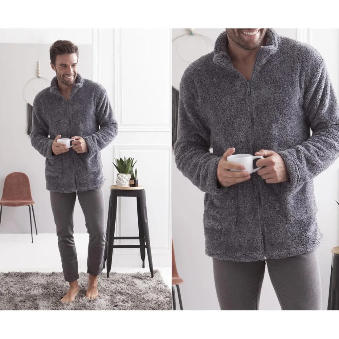 Veste d'intérieur unie - homme-gris en coton