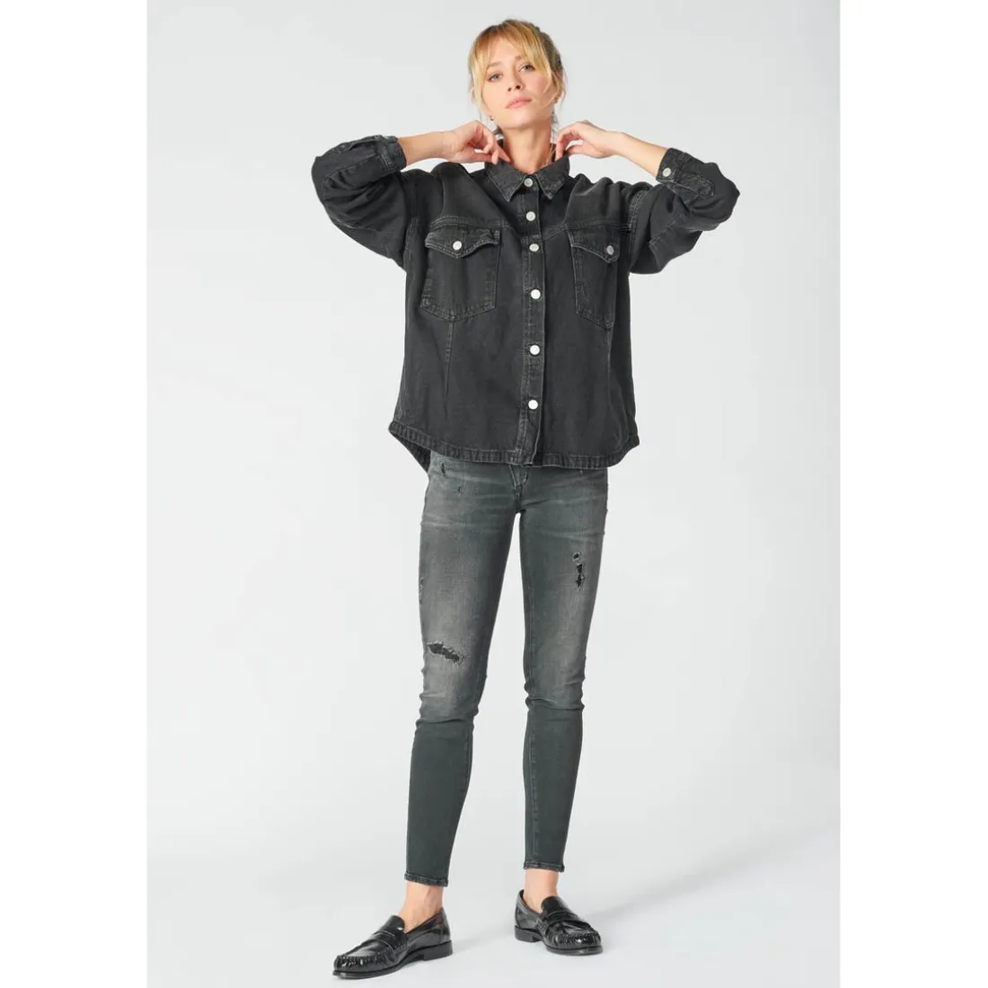 Veste Eliza en jeans noir délavé
