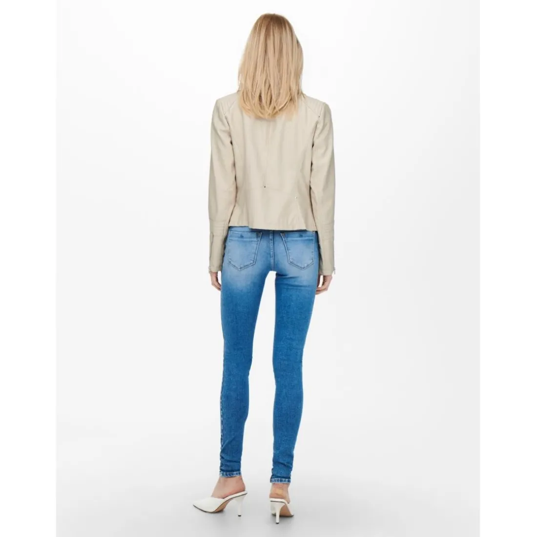 Veste en cuir synthétique court col à revers gris clair Ines