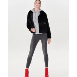 Veste en fausse fourrure Col haut Manches longues noir