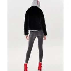 Veste en fausse fourrure Col haut Manches longues noir