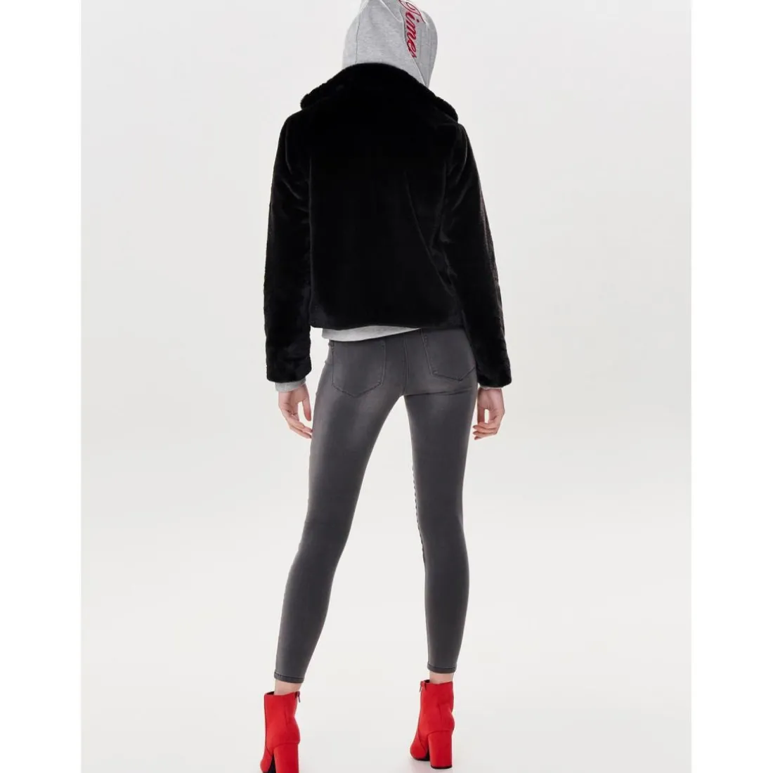 Veste en fausse fourrure Col haut Manches longues noir