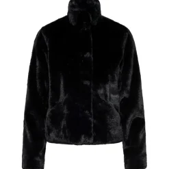 Veste en fausse fourrure Col haut Manches longues noir