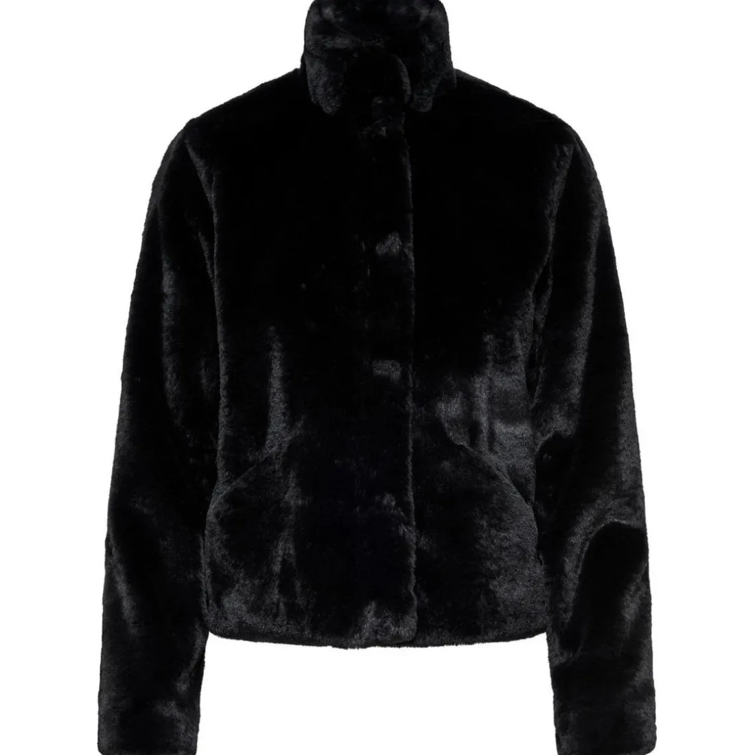 Veste en fausse fourrure Col haut Manches longues noir