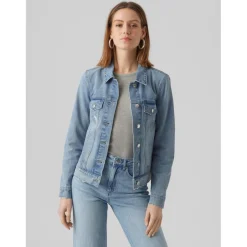Veste en jean Col en V Manches longues bleu Gail