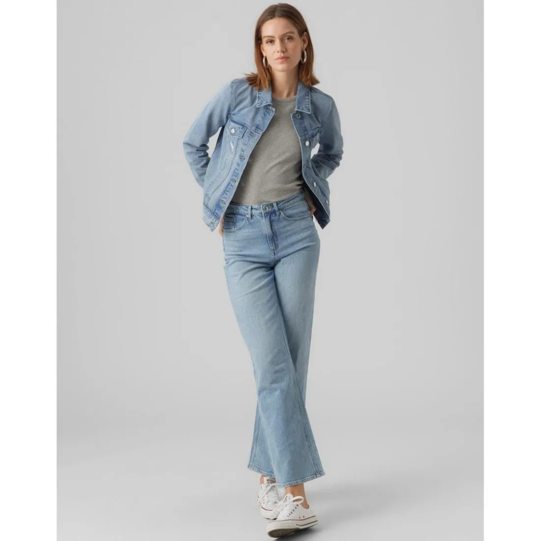 Veste en jean Col en V Manches longues bleu Gail