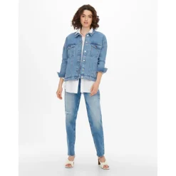 Veste en jean Col en V Manches longues Poignets boutonnés bleu