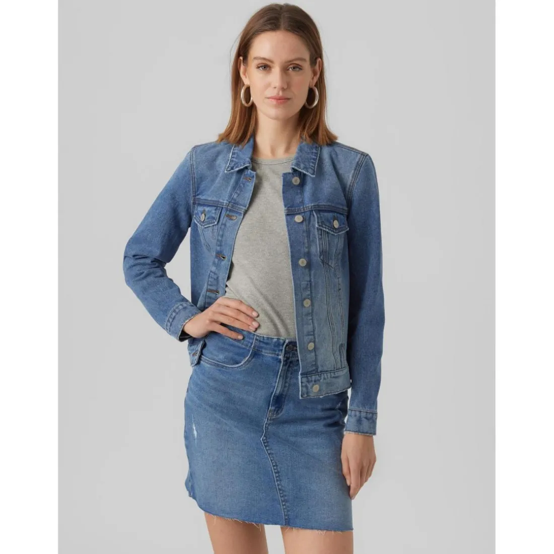 Veste en jean Col en V Manches longues bleu Hope