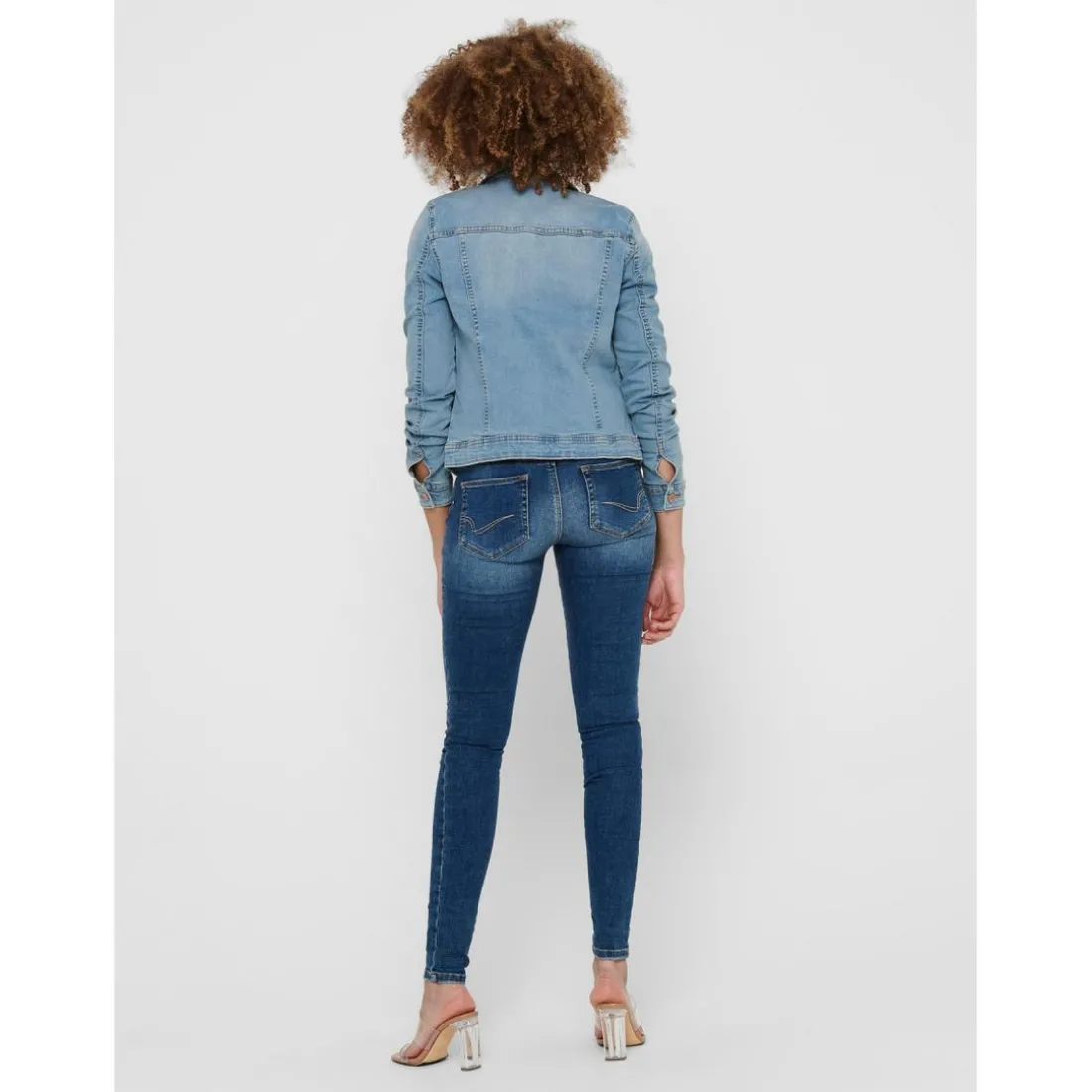 Veste en jean Col italien Manches longues bleu Ivy