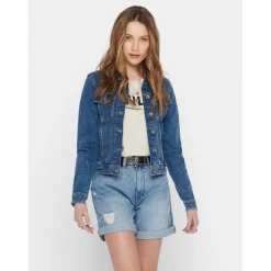 Veste en jean Col italien Manches longues bleu Eve