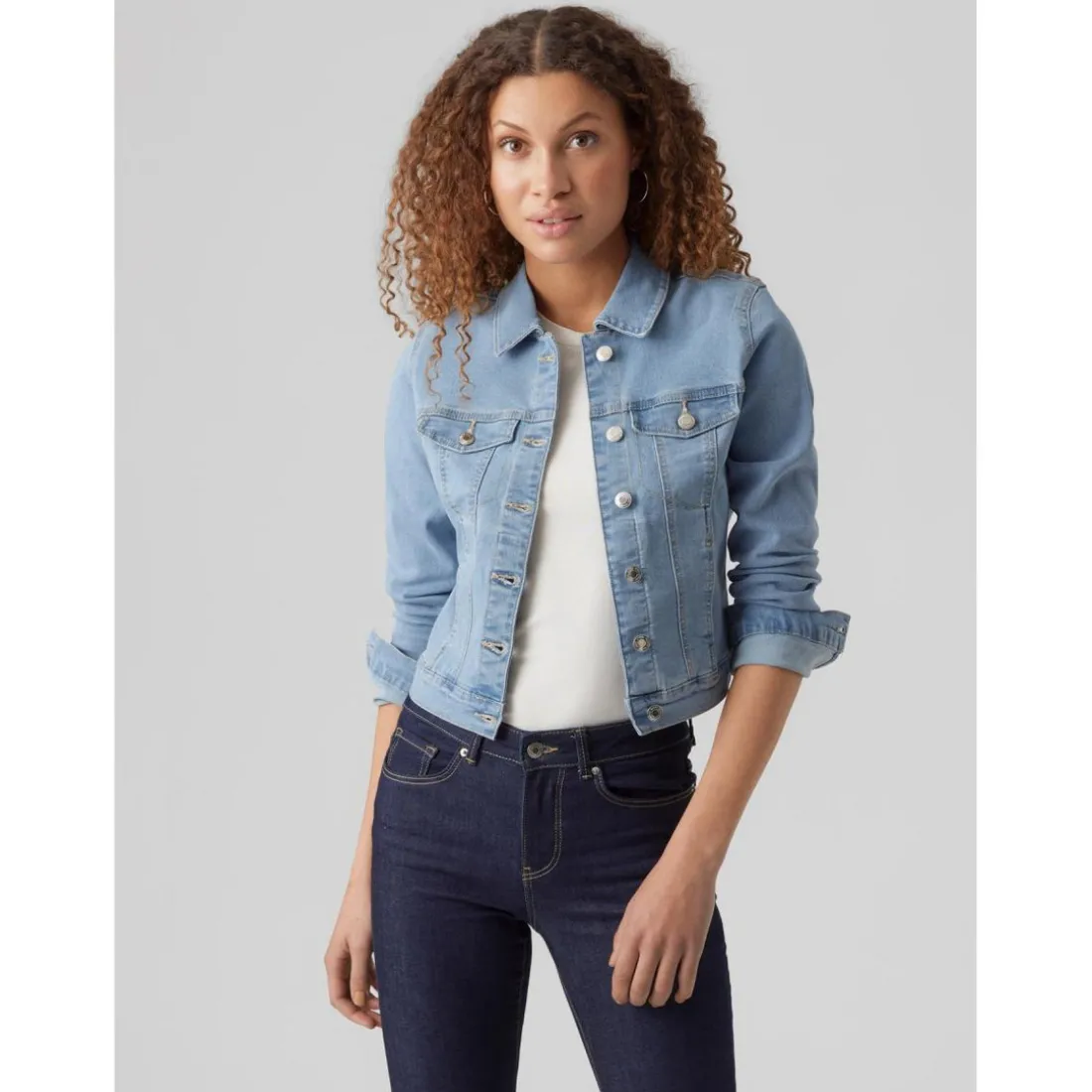 Veste en jean Col italien Manches longues bleu Nia