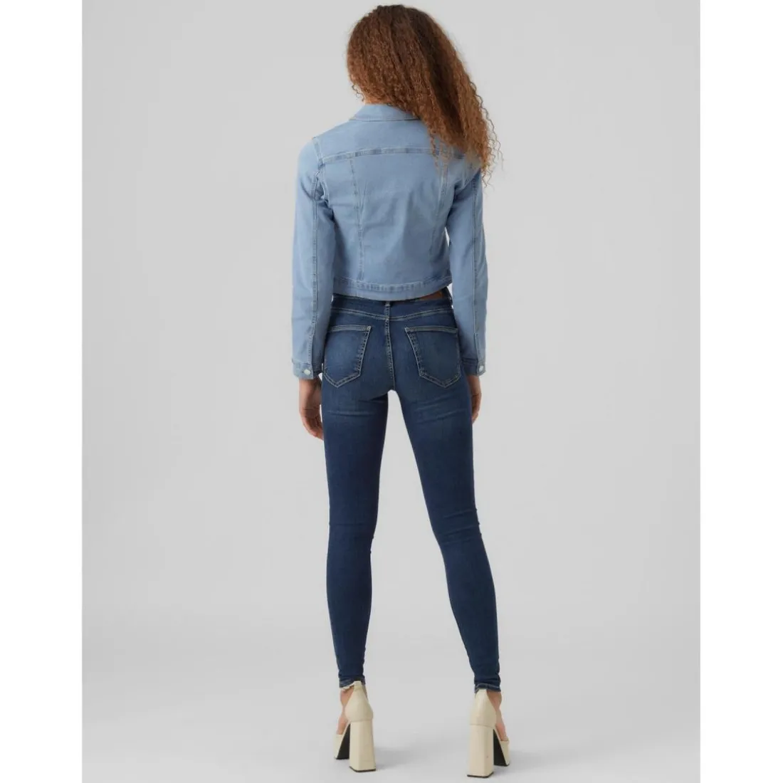 Veste en jean Col italien Manches longues bleu Nia