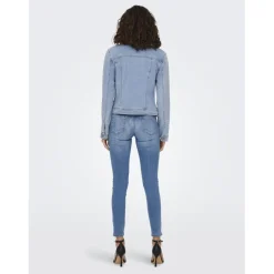 Veste en jean court col italien bleu clair Elise