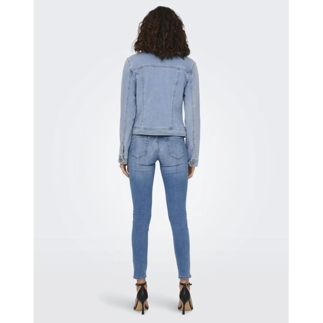 Veste en jean court col italien bleu clair Elise