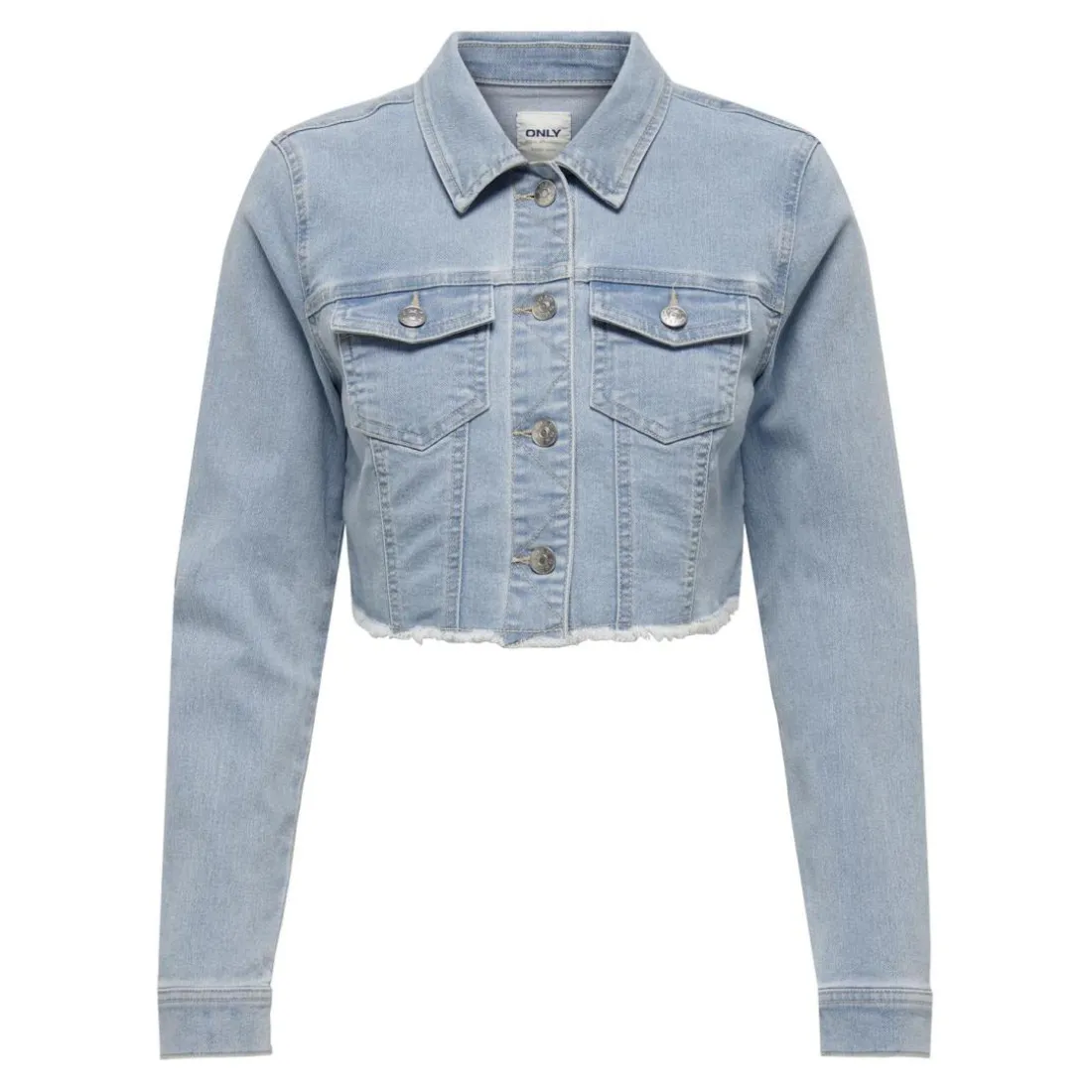 Veste en jean court col italien bleu clair Lia