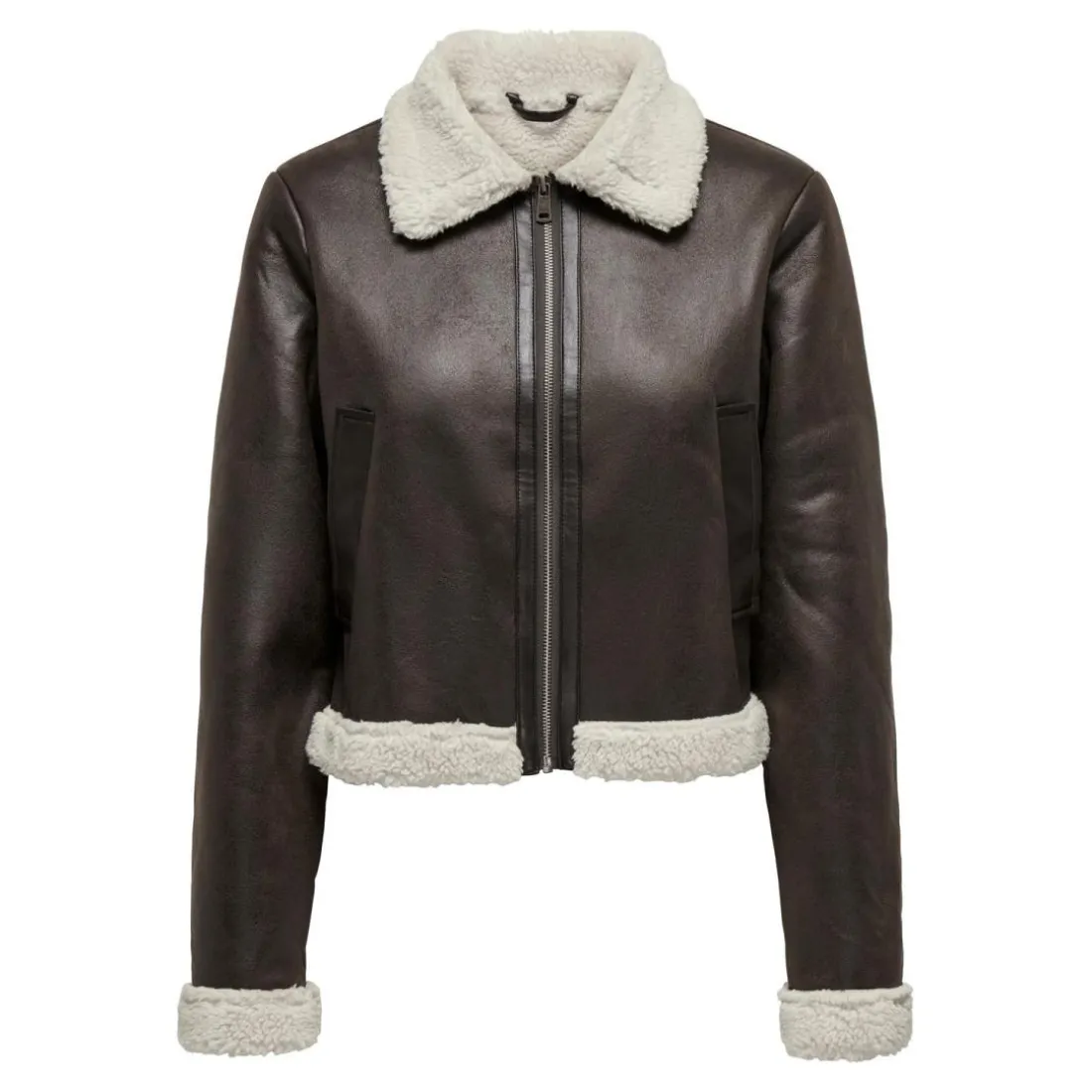 Veste en similicuir col italien gris moyen Kara