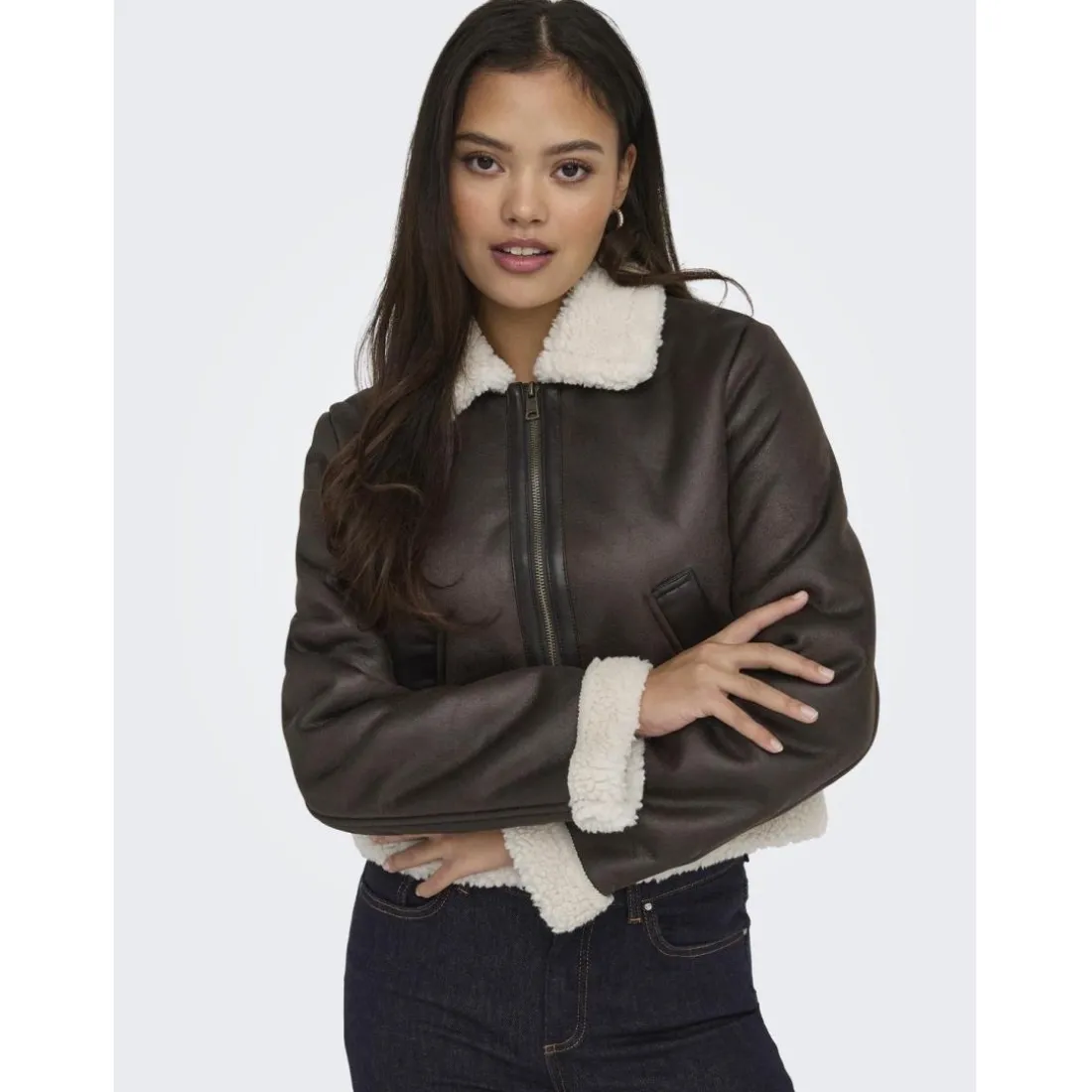 Veste en similicuir col italien gris moyen Kara