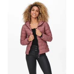 Veste matelassée Col montant haut Manches longues rose en nylon