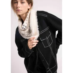 Veste oversize cachemire JADE noir et coutures grises