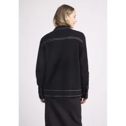 Veste oversize cachemire JADE noir et coutures grises