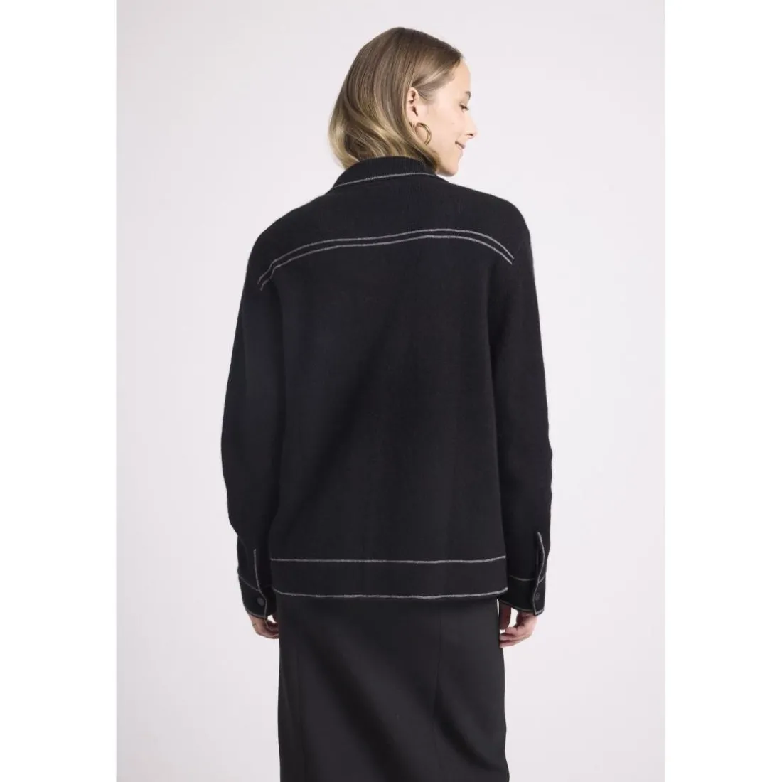 Veste oversize cachemire JADE noir et coutures grises