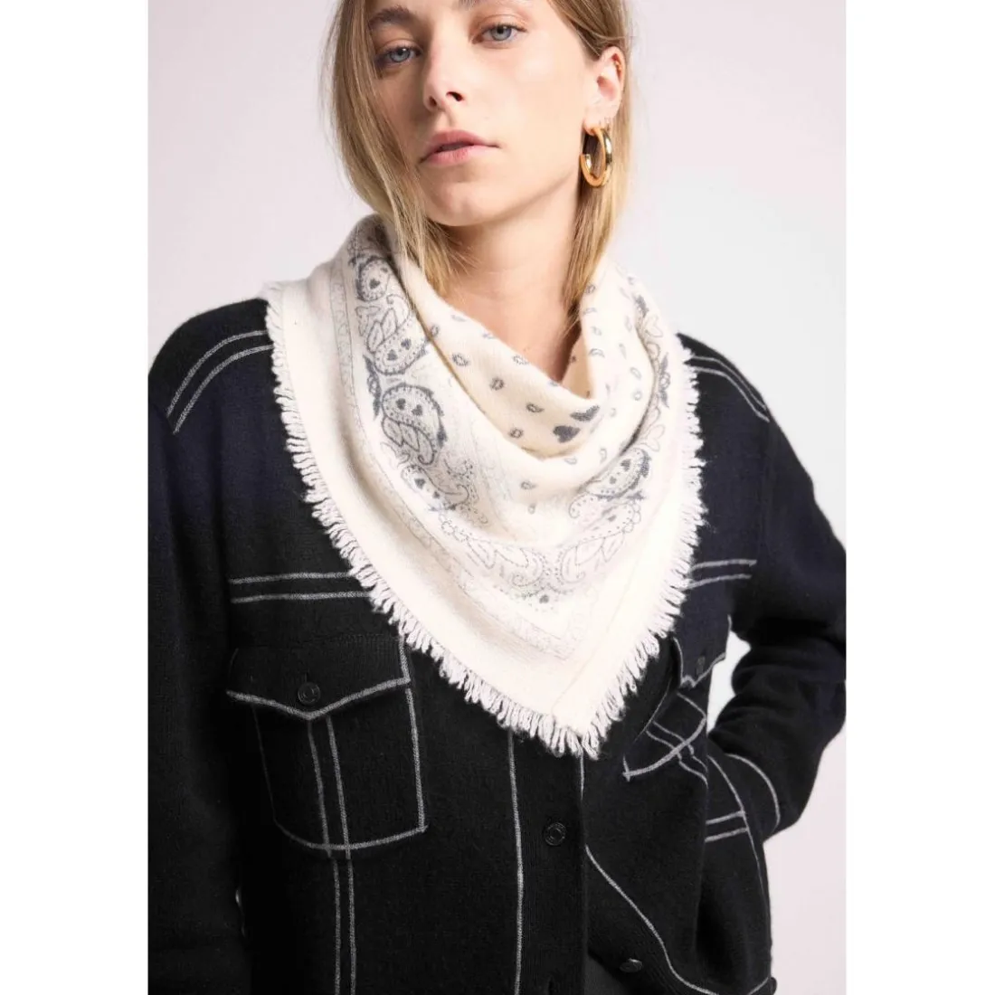 Veste oversize cachemire JADE noir et coutures grises