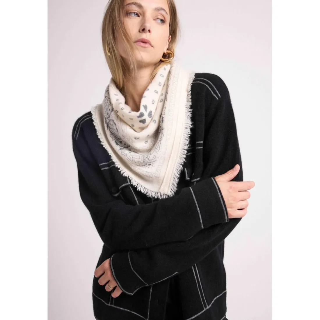 Veste oversize cachemire JADE noir et coutures grises