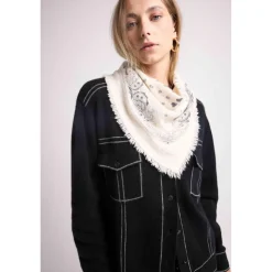 Veste oversize cachemire JADE noir et coutures grises