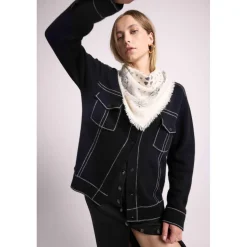 Veste oversize cachemire JADE noir et coutures grises