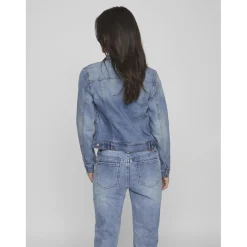 Veste poignets boutonnés col italien bleu clair en coton