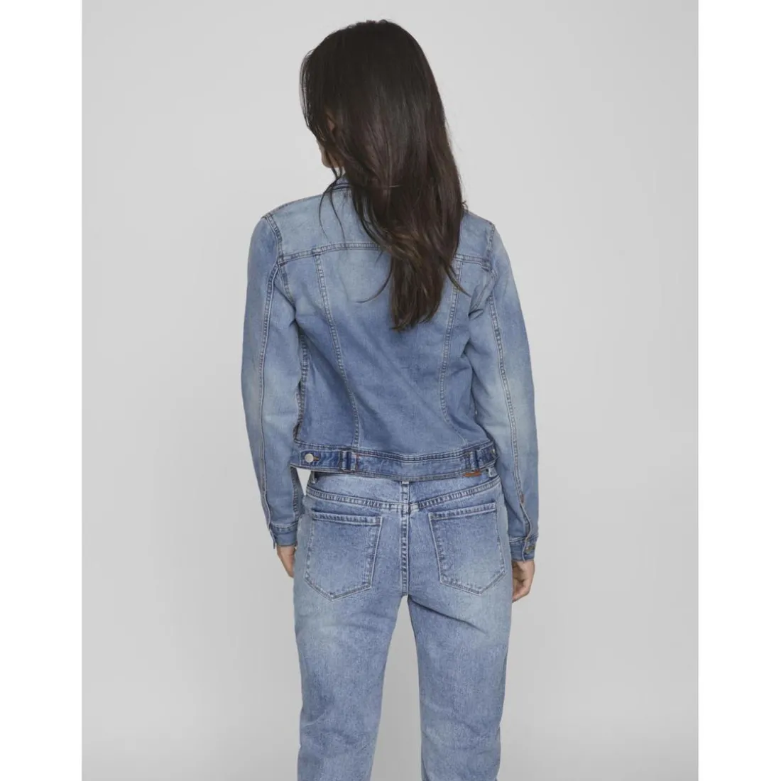 Veste poignets boutonnés col italien bleu clair en coton