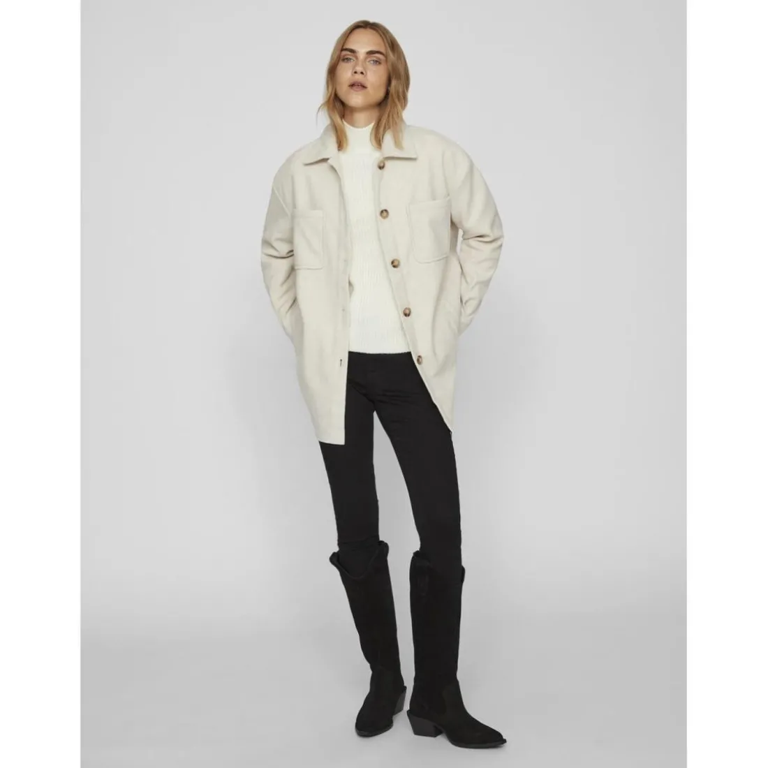 Veste poignets boutonnés col en v marron clair