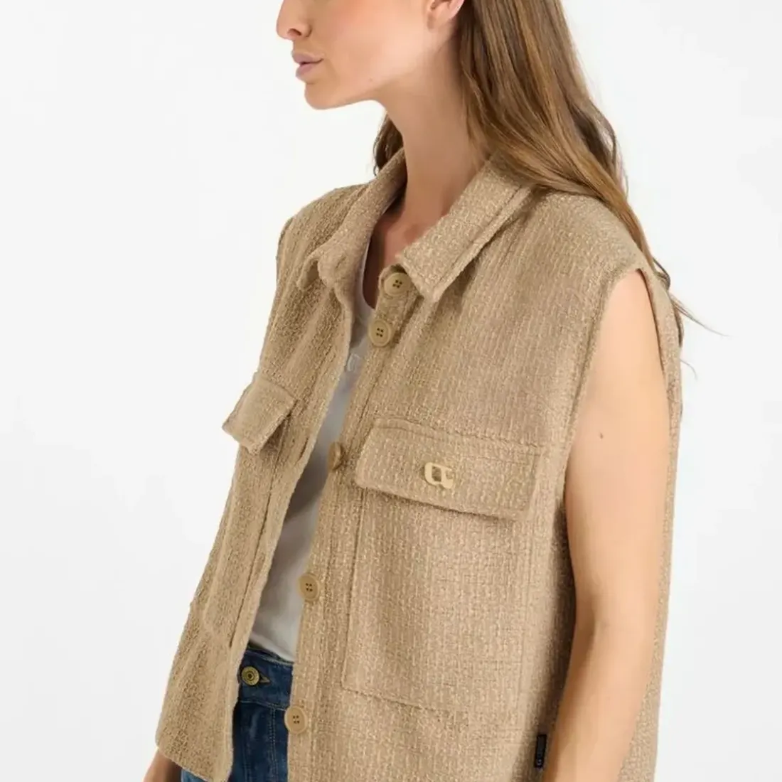 Veste sans manches en tweed ARLEY beige Cleo
