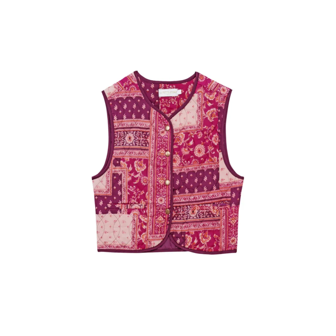 Veste Sans Manches MAXINE - Patchwork bordeaux en coton