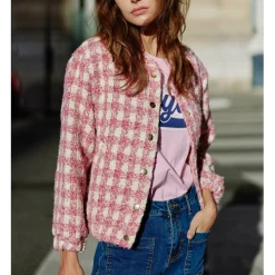 Veste VALDA carreaux rose