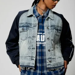 Veste VOILA bimatière bleu en coton