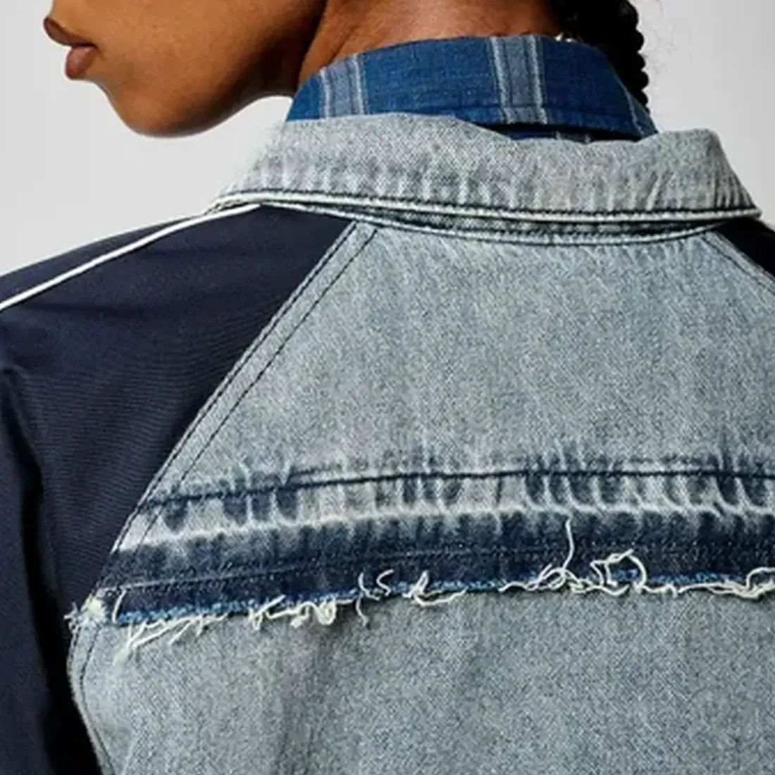Veste VOILA bimatière bleu en coton