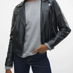 Veste zippée en cuir synthétique Bella Ane noir