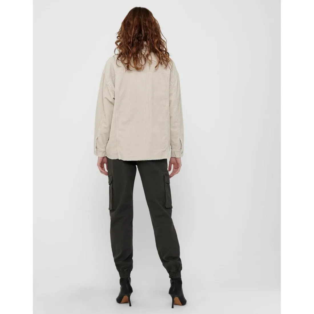 Veste-chemise longue Col italien Manches longues beige en coton